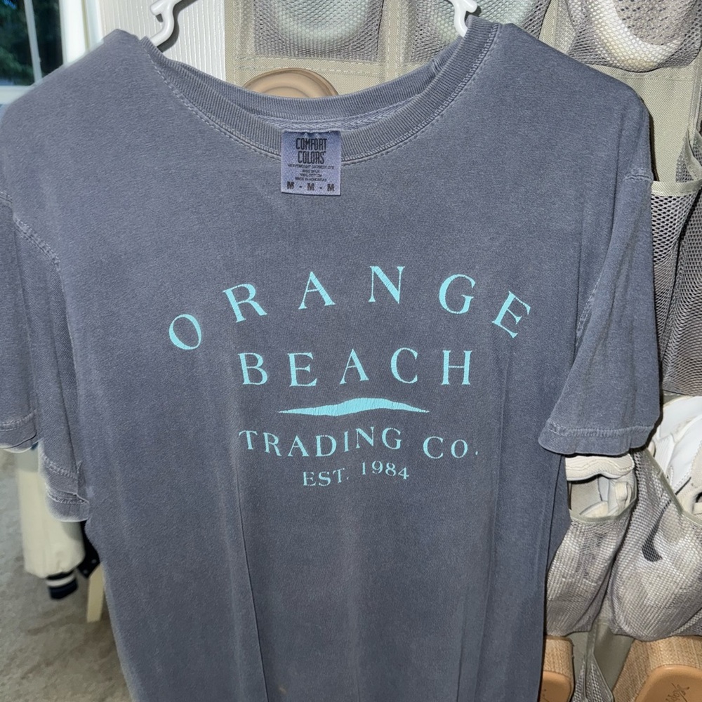 Comfort Colors Charcoal Tee with Aqua Text